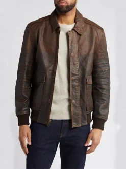 Tommy Mens Leather Bomber Flying Jacket Main