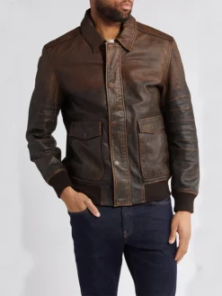 Tommy Mens Leather Bomber Flying Jacket Style