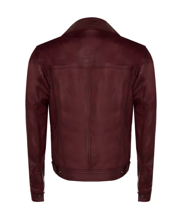 Travis Maroon Leather Jacket Back
