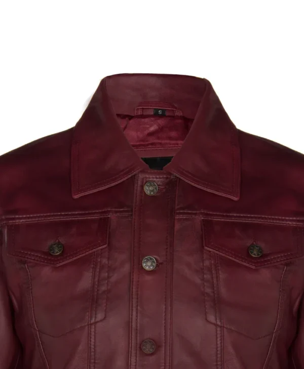 Travis Maroon Leather Jacket Collar
