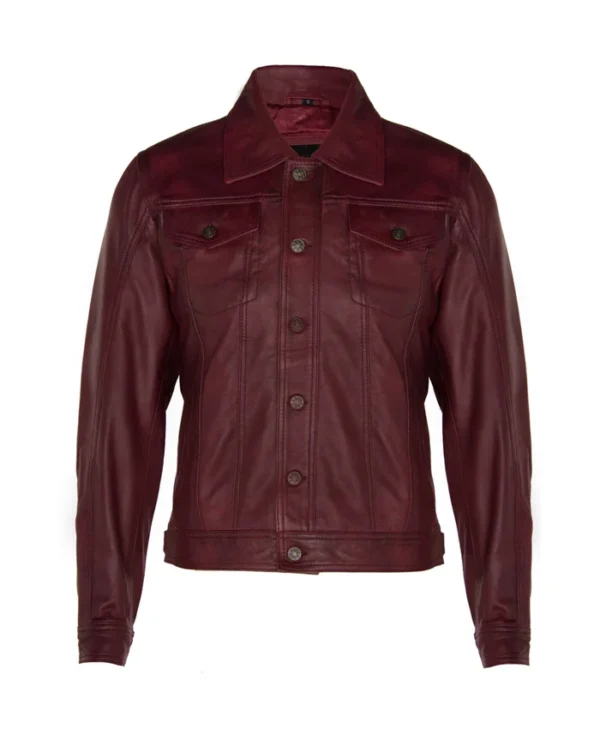 Travis Maroon Leather Jacket Main