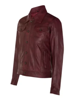 Travis Maroon Leather Jacket Side
