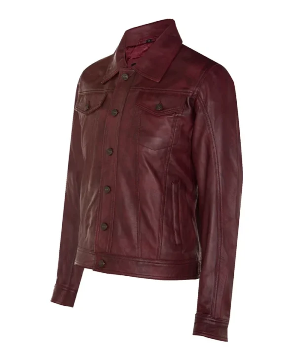 Travis Maroon Leather Jacket Side