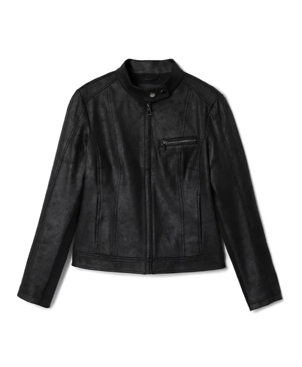 Women Designer Leather Biker Jacket Black Lean