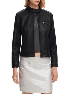 Women Designer Leather Biker Jacket Black Main