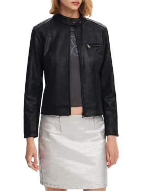 Women Designer Leather Biker Jacket Black Main