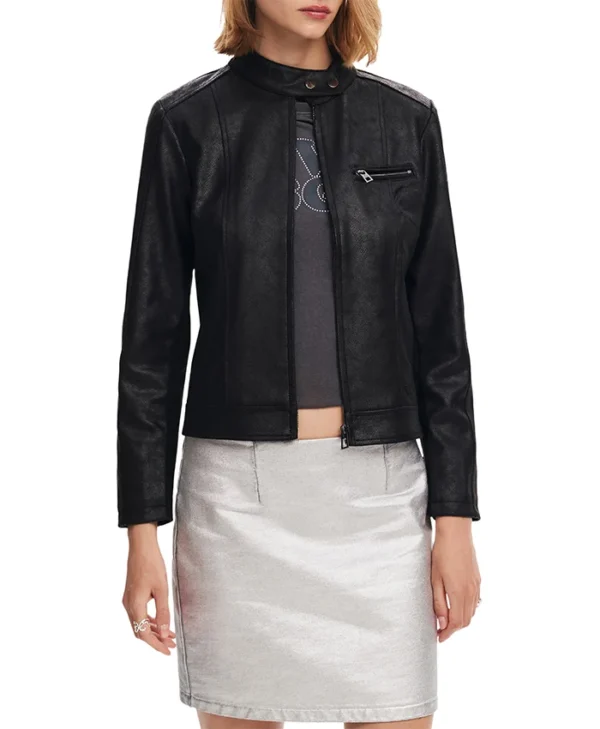 Women Designer Leather Biker Jacket Black Main