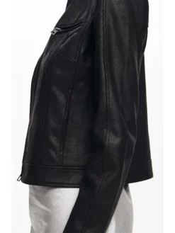 Women Designer Leather Biker Jacket Black Pockets