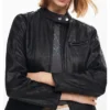 Women Designer Leather Biker Jacket Black Snap