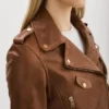 Women Waxed Leather Jacket Brown Collar