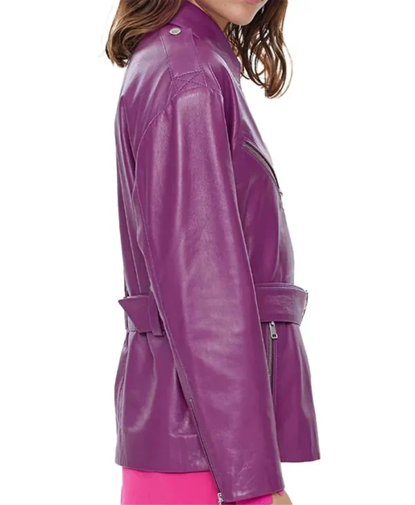 Womens Asymmetrical Peplum Purple Leather Jacket Side