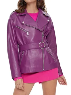Womens Asymmetrical Peplum Purple Leather Jacket Style