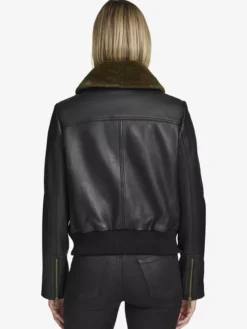 Womens Aviator Black Bomber Leather Jacket Back