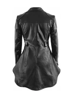 Womens Black Peplum Leather Jacket Back