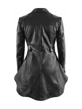 Women’s Black Peplum Leather Jacket Back