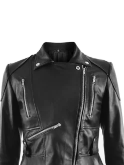 Womens Black Peplum Leather Jacket Collar