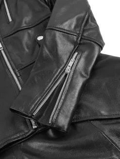 Womens Black Peplum Leather Jacket Cuffs
