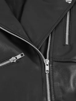 Womens Black Peplum Leather Jacket Zipper
