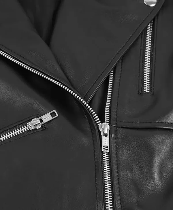 Women’s Black Peplum Leather Jacket Zipper