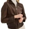 Womens Brown A2 Leather Flight Jacket Sleeves