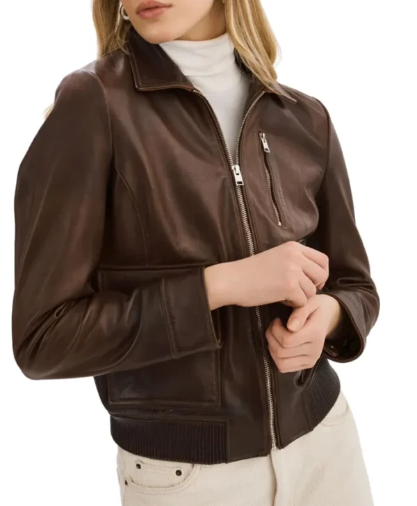 Womens Brown A2 Leather Flight Jacket Sleeves