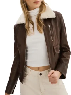 Womens Brown A2 Leather Flight Jacket Zipper