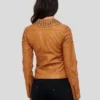 Womens Brown Studded Biker Leather Jacket Back
