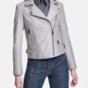 Womens Grey Leather Biker Jacket Main