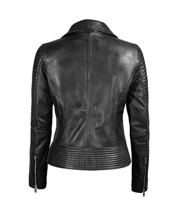 Womens Leather Biker Jacket Black Back