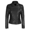 Womens Leather Biker Jacket Black Closure