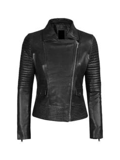 Womens Leather Biker Jacket Black Closure