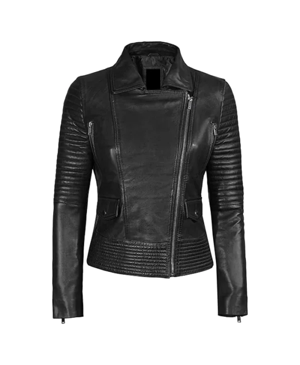 Womens Leather Biker Jacket Black Closure