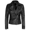 Womens Leather Biker Jacket Black Front