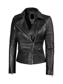 Womens Leather Biker Jacket Black Main