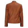 Womens Leather Biker Jacket Brown Back