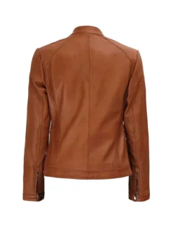 Womens Leather Biker Jacket Brown Back