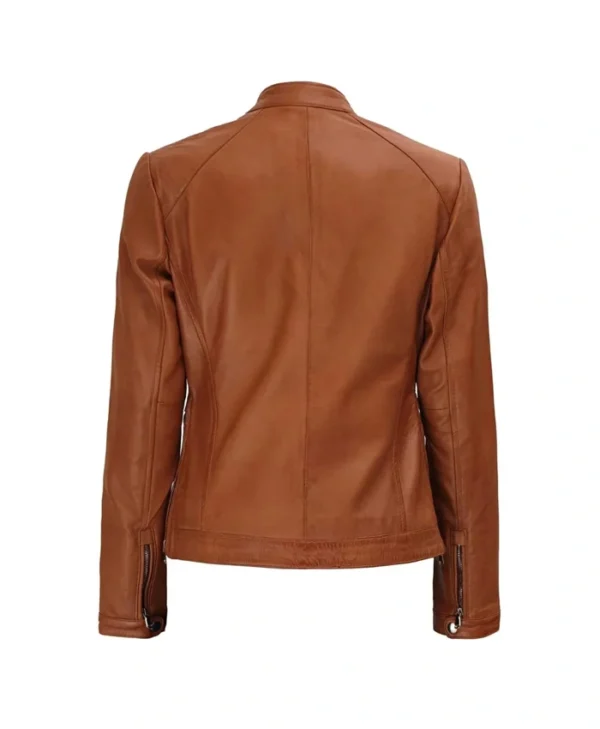 Womens Leather Biker Jacket Brown Back