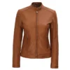 Womens Leather Biker Jacket Brown Main