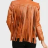 Women’s Leather Brown Fringe Jacket Back