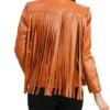 Womens Leather Brown Fringe Jacket Back Style