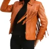 Womens Leather Brown Fringe Jacket Seeing