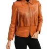Womens Leather Brown Fringe Jacket Style