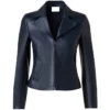 Womens Navy Blue Leather Biker Jacket Main