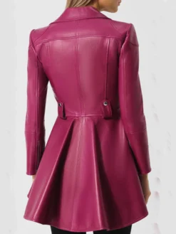 Womens Pink Peplum Leather Jacket Back