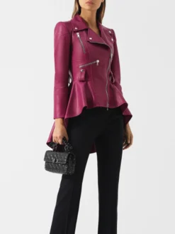 Womens Pink Peplum Leather Jacket Style