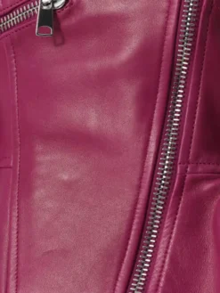 Womens Pink Peplum Leather Jacket Zipper