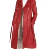 Womens Red Leather Trench Coat Double Breasted Main