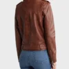 Womens Stylish Leather Biker Jacket Brown Back