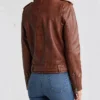 Womens Stylish Leather Biker Jacket Brown Back