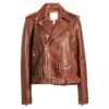 Womens Stylish Leather Biker Jacket Brown Front